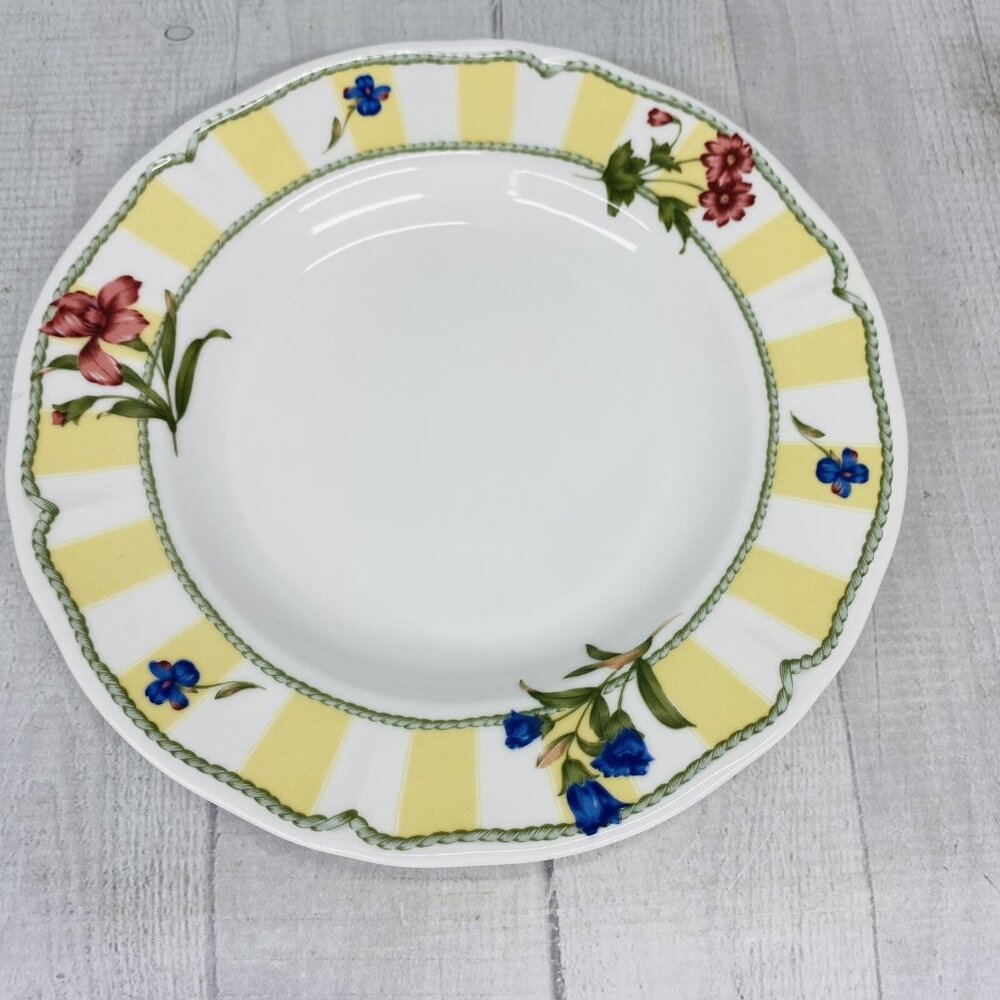 Noritake Homecraft SUMMER ESTATE Yellow Stripe Floral 8.5" Salad Plate Set of 3 - Picture 4 of 15